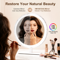 Miroir de Maquillage Intelligent LED RGB Rond avec Anneau Lumineux pour Chambre à Coucher, Décoration de Bureau Professionnelle