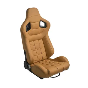 VST Universal Brown PvC Leather Sport Seat With Double Slider Adjustable Recaro Bucket Seat For Racing Car