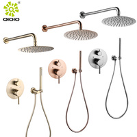 Douche murale commerciale en or rose brossé avec mitigeur thermostatique encastré en acier inoxydable 304 pour hôtel et villa