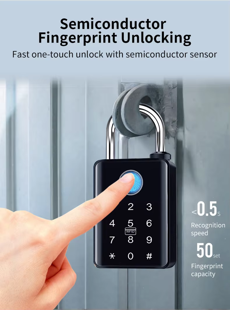 Safety Heavy Duty Waterproof Anti-theft High Security Combination Waterproof Zinc Alloy Wholesale Smart Fingerprint Padlock · image 4