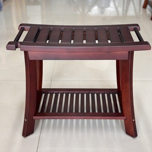 Tabouret de salle de bain en teck Ruoyi 60x30x45cm à double niveau avec étagère de rangement, siège de douche imperméable - Product Image 1
