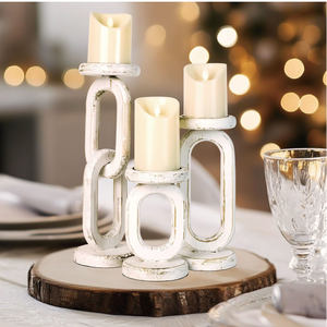 Bougeoirs en bois blanc rustique faits à la main pour bougies piliers - Décoration d'intérieur - Product Image 3