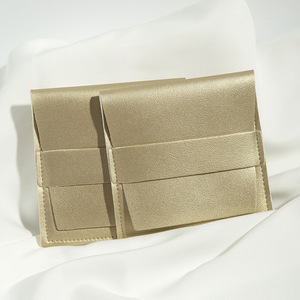Custom Made Flip Top <b>Jewelry</b> <b>Packaging</b> Bag Gold 8x8cm Rectangular PU Leather Storage For Necklace Ring - Product Image 4