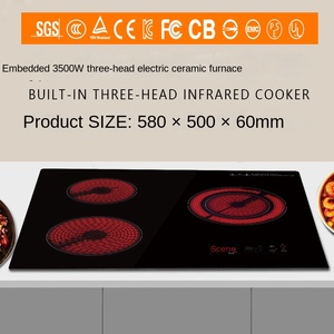 Cuisinière électromagnétique à trois brûleurs encastrable, double usage, commerciale, haute puissance 1800W, étanche, écran LCD, commande tactile, céramique - Product Image 4