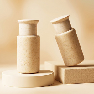 Flacon cosmétique écologique en paille de blé, conteneur de toner beige avec bouchon à vis, emballage en plastique - Product Image 1