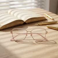 Nueva Llegada, Diseño Único, Monturas de Gafas Elegantes de Metal para Mujer, Bloqueo de Luz Azul, Monturas de Gafas Ópticas CR39