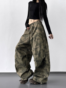 2026 Autumn New Fashion Trend High Waist <strong>Camouflage</strong> Cargo Pants <strong>Women</strong> Drawstring Sweatpants Street Casual Loose Wide-Leg <strong>Trouser</strong> - Product Image 1