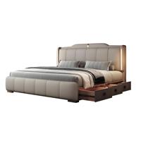 Lit en cuir capitonné de luxe de haute qualité, design moderne, lit en bois massif, cadre de lit élégant de taille king, meubles de chambre à coucher
