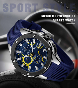 Megir 2053 moda hecha en China reloj de cuarzo para hombre <span class=keywords><strong>Excel</strong></span> correa de goma Chrono fecha pantalla impermeable deportes Relogio Musculino - Product Image 5