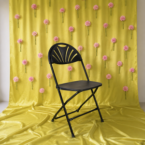 Black Folding <b>Chair</b> Fan Back Design Plastic Seat Metal Frame Outdoor <b>Garden</b> Use Minimalist Style Durable Waterproof <b>Stackable</b> - Product Image 1