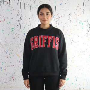 Sudadera GRIFFIS BLACK con cuello alto, 100% algodón, con apliques bordados en rojo, cuello ancho, URBAN PRODUCTIONS - Product Image 1