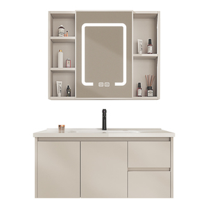 Apartment Home Use Modern White Design Basin Bathroom Cabinet Vanity Plywood with Copper Drainer - Product Image 6