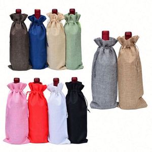 Wholesale Custom Logo Printed Linen Champagne Bottle Packaging Bag Christmas 750ml Drawstring Red Wine Sleeve <b>Cover</b> - Product Image 2