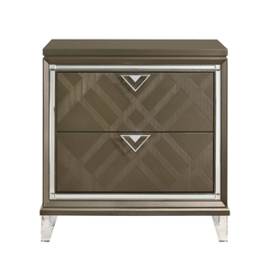 Dark Champagne 2-<b>drawer</b> Nightstand <b>With</b> Geometric Pattern And Crystal Legs <b>Storage</b> <b>Drawer</b> - Product Image 2