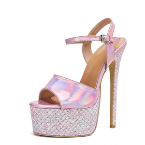 Nouvelles sandales élégantes pour femmes en cuir verni, collection Printemps 2026, avec bride classique et boucle, talon ultra-haut fin de 16 cm, très tendance - Product Image 5