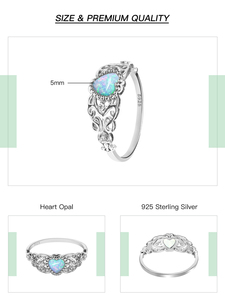 Classic Style Rhodium Plated <strong>925</strong> Sterling <strong>Silver</strong> Heart Shape Opal <strong>Ring</strong> for Women Engagement Birthday Gift Wedding Party - Product Image 4