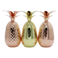 Gobelet isotherme en acier inoxydable, tasse à cocktail ananas en cuivre, chopes à bière avec couvercle et paille, tasses à cocktail ananas