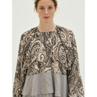 Robe courte en mousseline de soie gris à motif paisley, col rond, volants, printemps, pour femmes