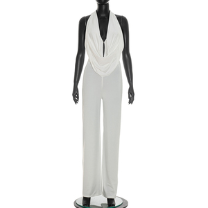 วิวิบลุค J26JP084 จั๊มสูทลำลองเซ็กซี่สำหรับผู้หญิง สีพื้น ทรงเข้ารูป แขนกุด คอแบบผูกหลังเปลือย จั๊มสูทแบบชิ้นเดียว - Product Image 4