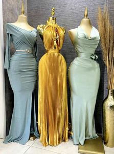 Elegante Vestido <span class=keywords><strong>de</strong></span> Noche <span class=keywords><strong>de</strong></span> Satén con Cuello Halter y Perlas, Plisado <span class=keywords><strong>de</strong></span> Gasa, Largo hasta el Suelo, para Fiesta Formal, para Mujer - Product Image 2