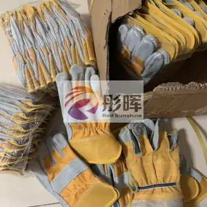 Safety Gloves Short Stripe Back Safety Cuff Patched Palm Cow Grain Leather Welding Work Gloves For Welder