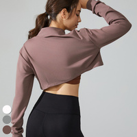 Veste de course courte et ample col montant fermeture éclair complète vêtements de sport à manches longues hauts de sport vestes de fitness veste de yoga pour femmes