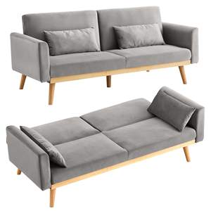 Sofá Moderno Tapizado Convertible en Cama, Sofá Cama de Terciopelo con Armazón de Madera para el Hogar - Gris - Product Image 1