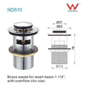 Watermark ND510 Gốm Brass <span class=keywords><strong>Clic</strong></span> Clac Lưu Vực Drainer Pop Up Chất Thải Với Tràn Đẩy Mở Đẩy Lên Kilk Klak Valvala - Product Image 3