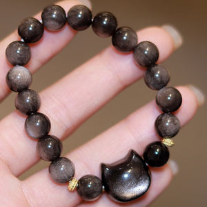 Wholesale 8mm Spiritual Healing Stone <strong>Kitty</strong> Head <strong>Bracelets</strong> Natural Silver Obsidian Crystal <strong>Hello</strong> <strong>Kitty</strong> <strong>Bracelet</strong> - Product Image 5