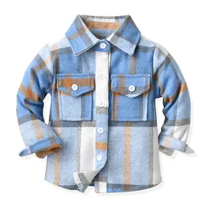 Wholesale winter thick fleece kids shirt little girls boys clothing plaid coat flannel shirts Family matching clothes set
