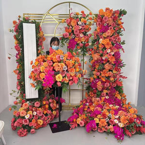 Runner Floreale Personalizzato OEM con Rose Artificiali in Seta <span class=keywords><strong>Rosa</strong></span> Acceso e Arancione Autunnale per Matrimoni - Product Image 1