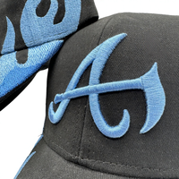 Casquette de baseball personnalisée avec broderie flamme bleue, logo 3D, personnalisation OEM, panneau avant structuré, Gorras de sport pour hommes