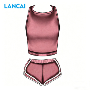 Conjunto de Dos Piezas Lancai para Mujer, Camiseta sin Mangas y Pantalones Cortos, Corte Ajustado, Color Sólido, Ropa Casual de Verano - Product Image 2