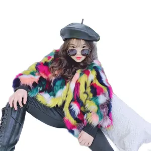 2022 çocuk kız moda jakarlı Faux Fox kürk artı kadife kalın renkli kürk kürk ceket bebek giysileri