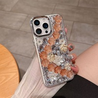Coque de téléphone créative de luxe coréenne avec strass et motif floral pour iPhone 18 Pro Max, compatible avec les modèles 16 Pro, 17, 15, 14 – Housse scintillante pour femme