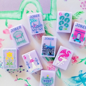 Juego de Mahjong Americano con Diseño Floral y Arquitectónico, Color Morado, Estilo París, Elegante, para Regalos Navideños - Product Image 5