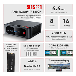 Mini PC para Juegos OEM China SER5 PRO R7 5800H, Win11 Pro, 16G DDR4, 500G NVME SSD, Ocho Núcleos, Alto Rendimiento para Gamers, Ser5 Pr - Product Image 3