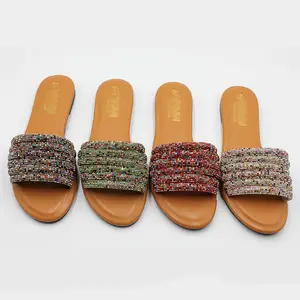 women flat luxury female colorful rhinestone shoes slides sandals outdoor wholesales latest slipper for ladies new styles 2023