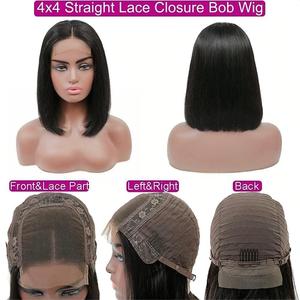 Perruques <span class=keywords><strong>Bob</strong></span> Courtes HD 4x4 en Cheveux Brésiliens Vierges Remy Double Drawn Noir Naturel 12A, Lace Front Transparente, Lisses et Ondulées, Densité 180% - Product Image 5