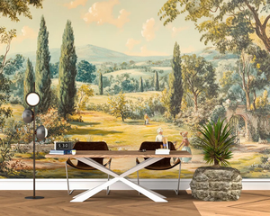 Carta da Parati Adesiva Rimovibile con Paesaggio Toscana Senza Tempo, Stile Dipinto a Olio Vintage, per Elegante Soggiorno - Product Image 3