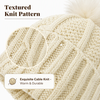 Bonnet en tricot torsadé pour femme avec pompon en fausse fourrure, doublure en satin, bonnet d'hiver chaud, fournisseur de bonnets brodés sur mesure