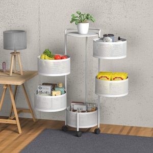 Hot Sale 5-Layer Rotating Modern Eco-Friendly Fruit Basket <b>Kitchen</b> <b>Storage</b> Metal Pantry Baskets with Wheels - Product Image 4