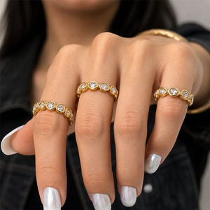 Wholesale Women's Stainless Steel Zircon 18K PVD Gold Plated <b>Adjustable</b> <b>Ring</b> Waterproof Wedding Jewelry Gift - Product Image 2