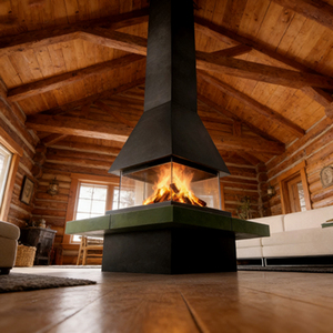 Cheminée <span class=keywords><strong>au</strong></span> <span class=keywords><strong>gaz</strong></span> pour salon, sur pied, à quatre faces en verre, à bois, avec flammes réelles, pour intérieur, murale centrale - Product Image 2