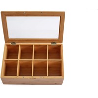Boîte de rangement pour thé en bambou naturel, 12 compartiments, avec couvercle en acrylique, support pour sachets de thé