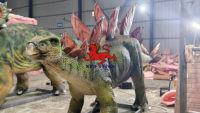 Dinosaure stégosaure animatronique mécanique grandeur nature en usine