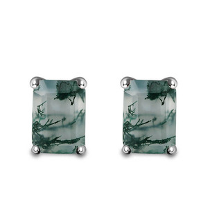 <b>Emerald</b> Cut Natural Stone <b>Stud</b> Earrings 925 Silver Claw Setting Minimalist Geometric Everyday Wear Unisex - Product Image 1