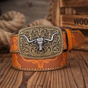 <span class=keywords><strong>Cinturones</strong></span> de Cuero PU Estilo Vaquero Occidental <span class=keywords><strong>para</strong></span> <span class=keywords><strong>Hombre</strong></span> y Mujer JULUN, con Hebilla Grabada con Diseño Floral Vintage, Estilo Moderno <span class=keywords><strong>para</strong></span> Jeans - Product Image 3