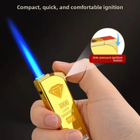 Briquet Créatif Coupe-Vent en Forme de Barre d'Or Diamantée, Flamme Bleue au Butane, Gravure Publicitaire, Design Bohème, Pour Supermarché et Rue