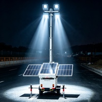 Tour d'éclairage solaire mobile sur remorque avec panneaux en silicium monocristallin et mât électrique pour les chantiers de construction